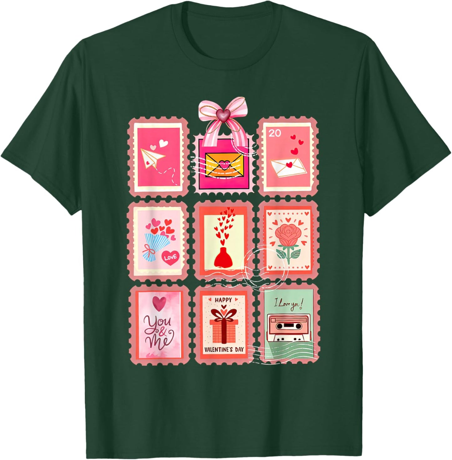Valentines Stamp Postal Worker Postman Mail Carrier Delivery T-Shirt - T-Shirt | Forest