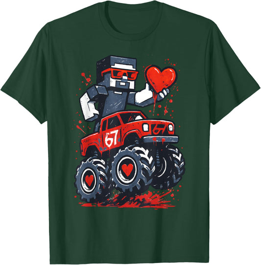 Valentines Day Man Pixel Art 67 Truck Video Game Humor Meme T-Shirt - T-Shirt | Forest
