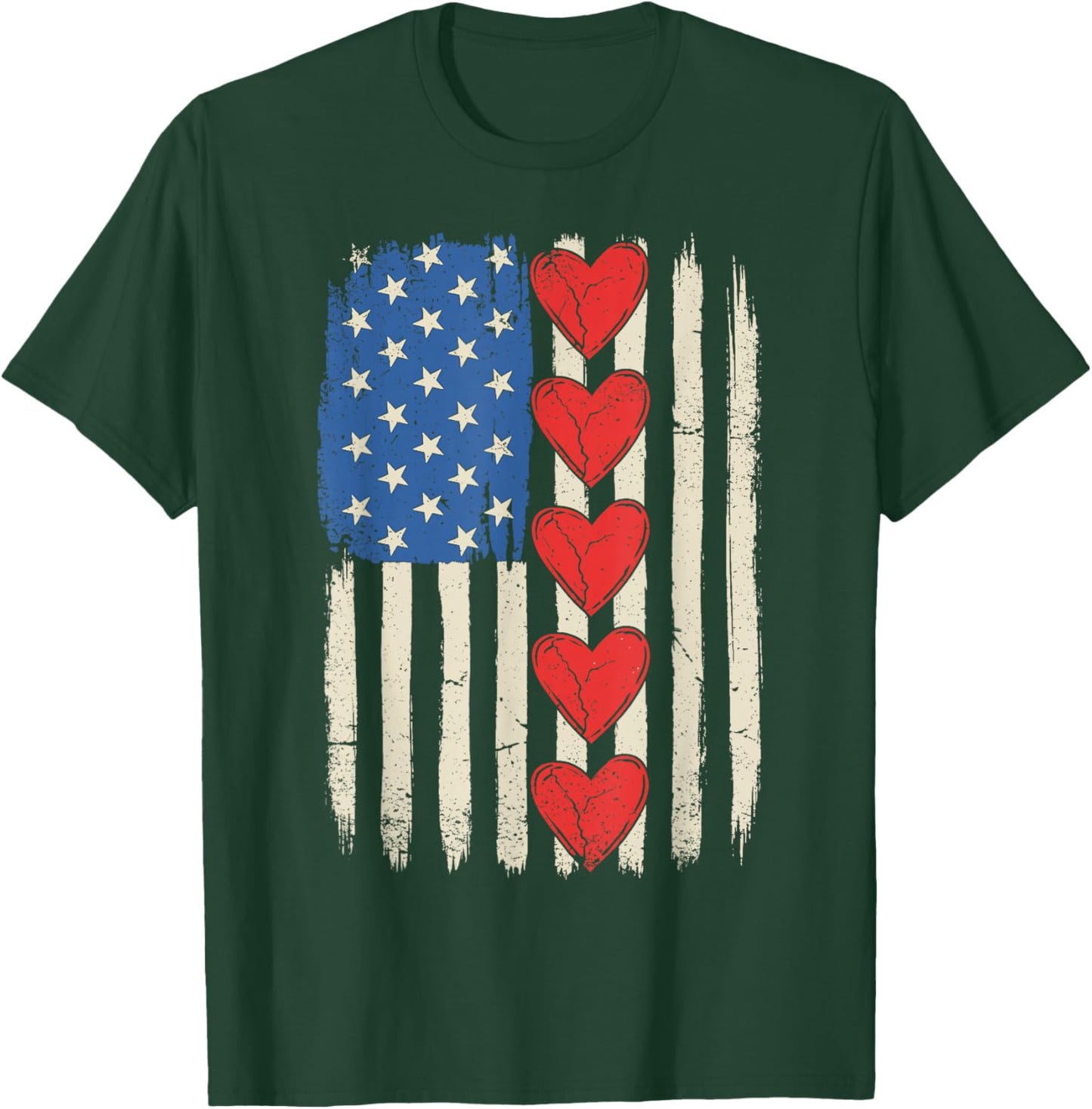 Retro USA Flag Hearts Valentines Day Women Kids T-Shirt - T-Shirt | Forest