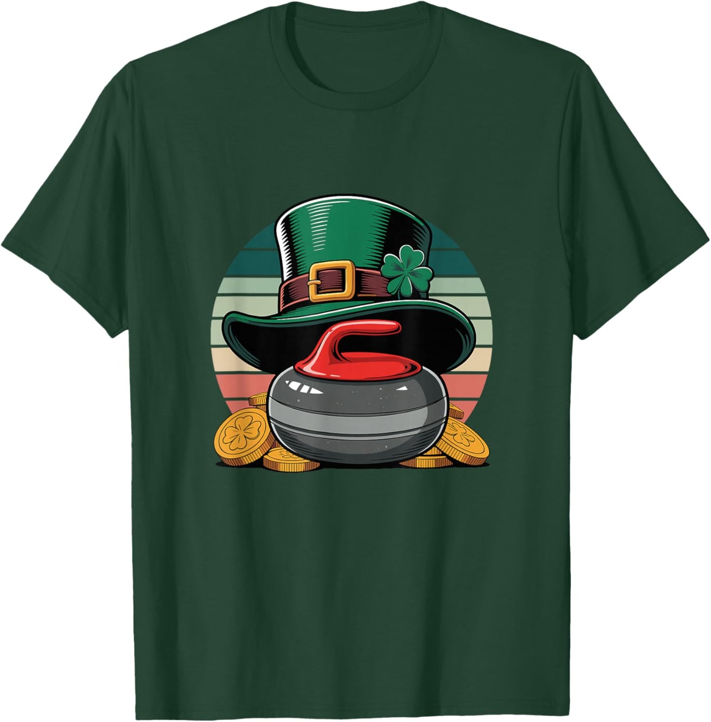 St. Patrick's Day Lucky Curling Stone Clover Gold T-Shirt - T-Shirt | Forest