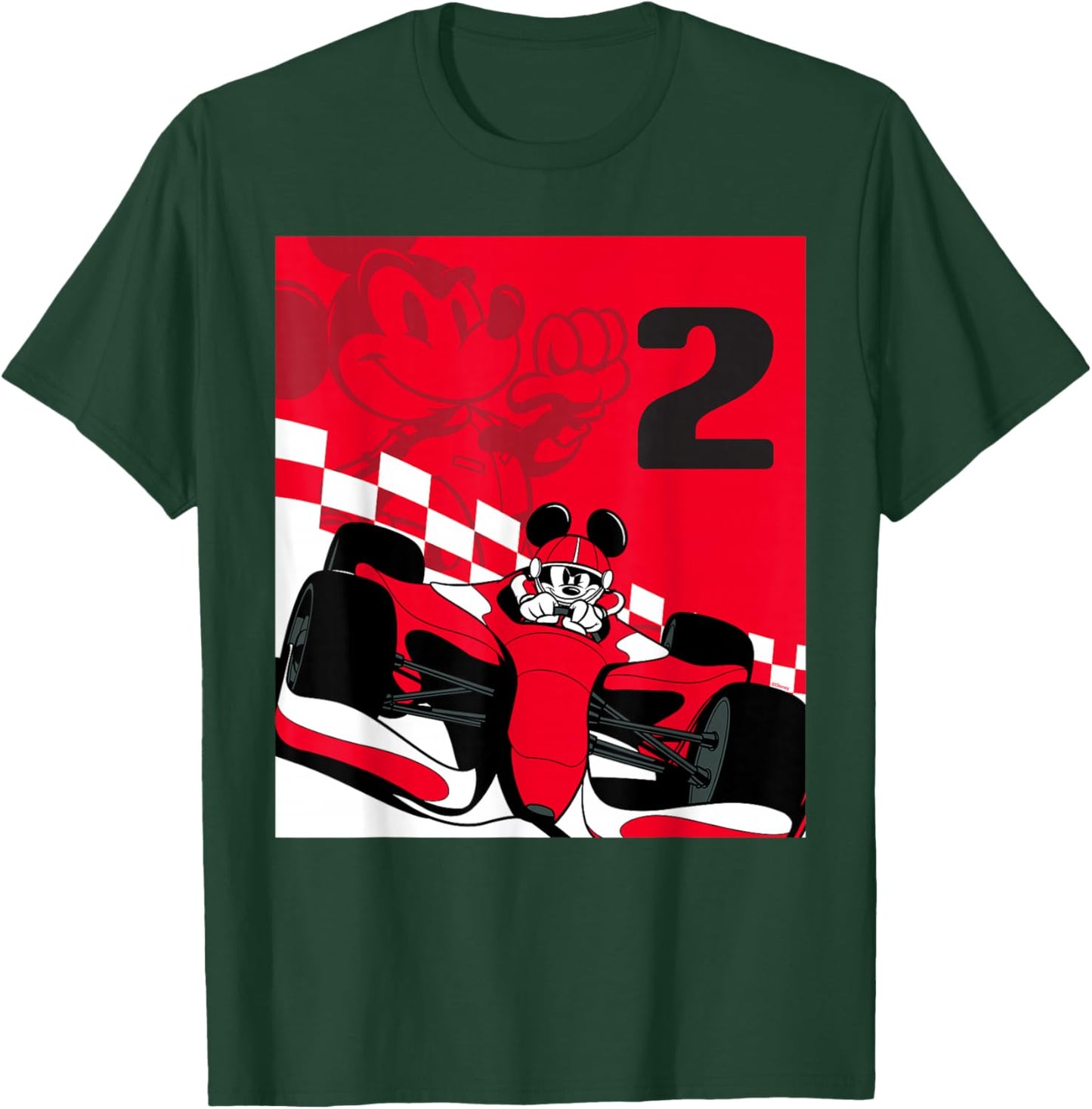 Disney Racing 2nd Birthday 2 Years Old Mickey Mouse Race Car T-Shirt - T-Shirt | Forest