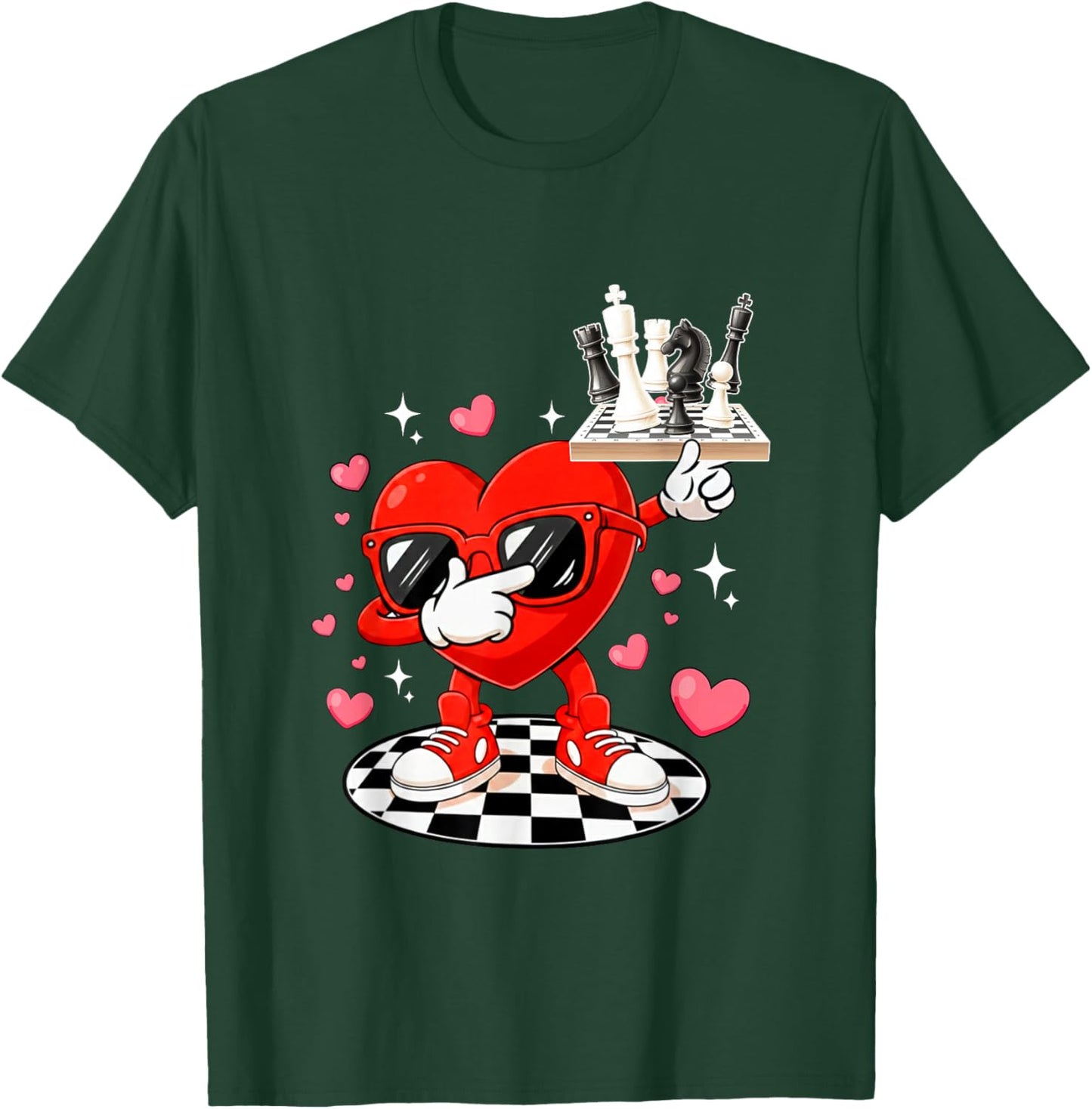 Dabbing Heart Sunglasses Valentine Chess Player Team T-Shirt - T-Shirt | Forest