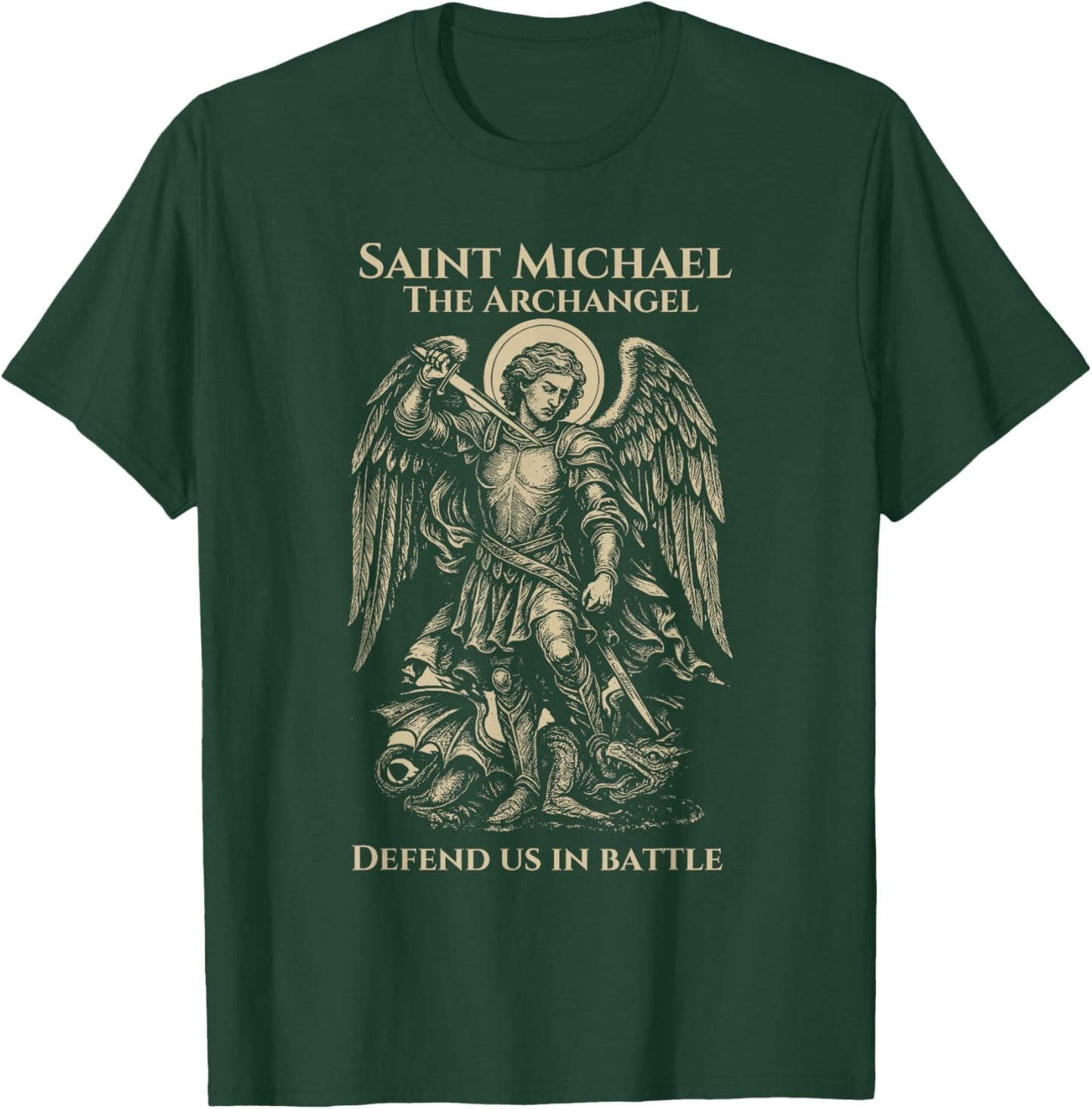 Saint Michael Defend Us in Battle Archangel Christian T-Shirt - T-Shirt | Forest