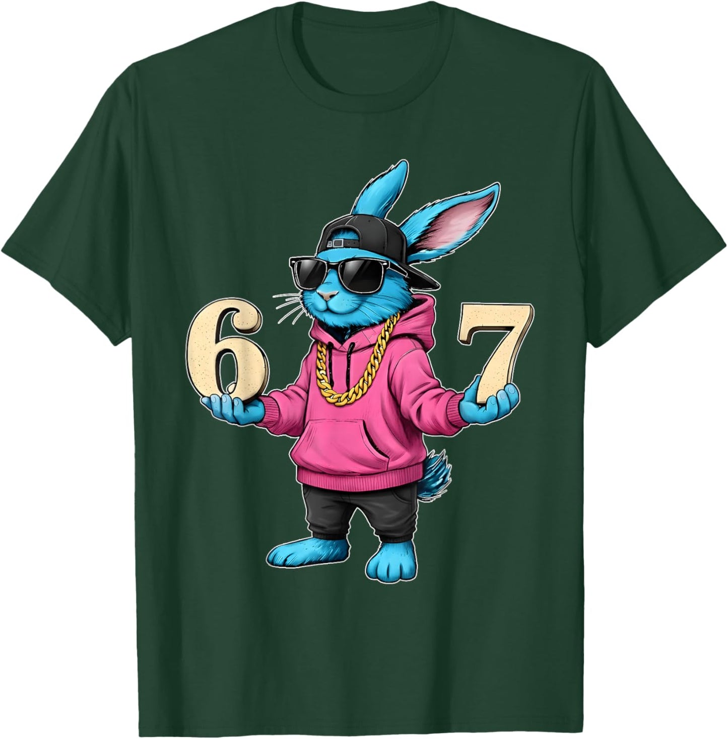 Funny Easter Day Bunny 6 7 Six Seven Meme Men Boy Kid T-Shirt - T-Shirt | Forest