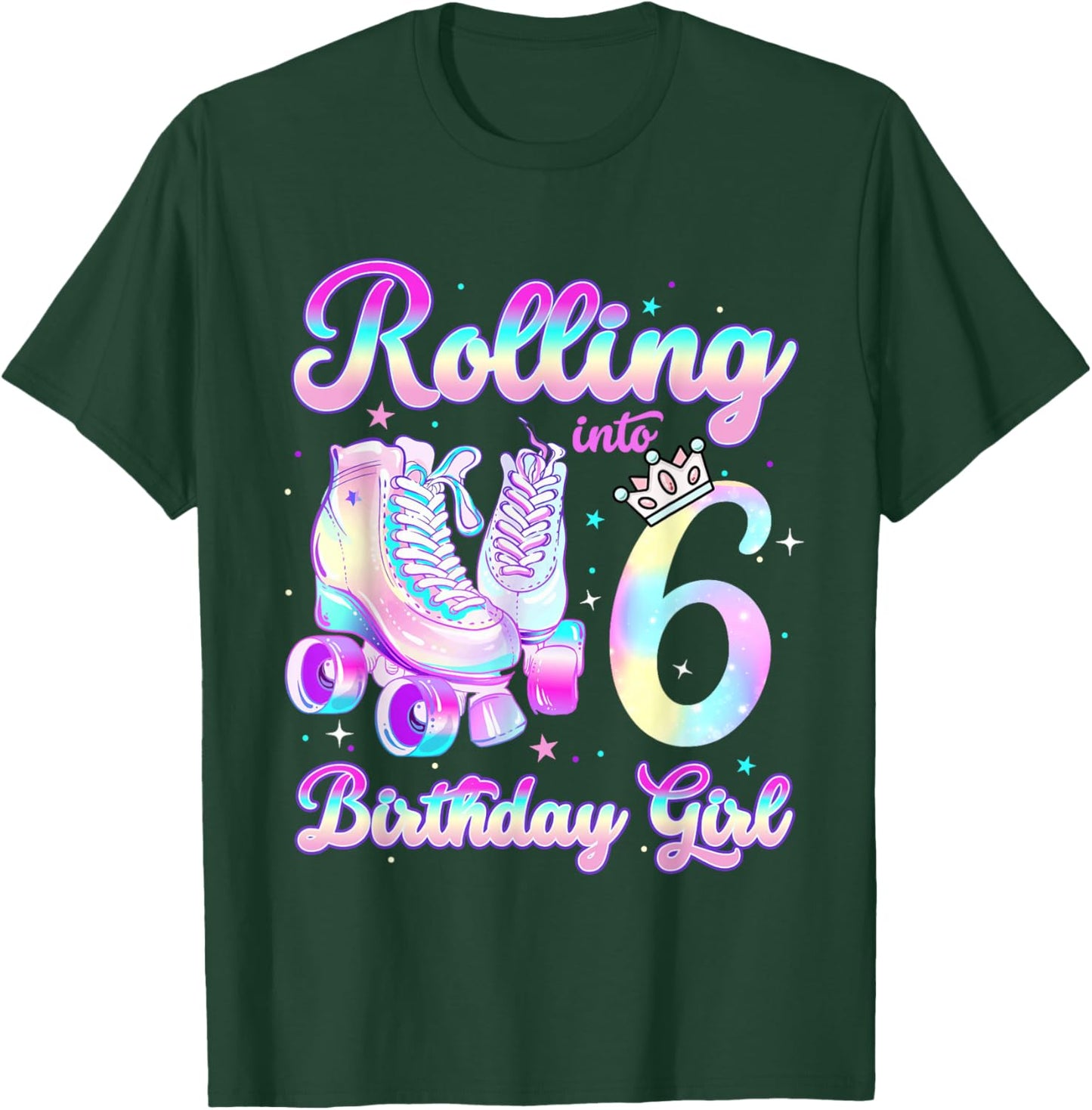 Kids Rolling Into 6 Roller Skating 6th Birthday Girls Party T-Shirt - T-Shirt | Forest