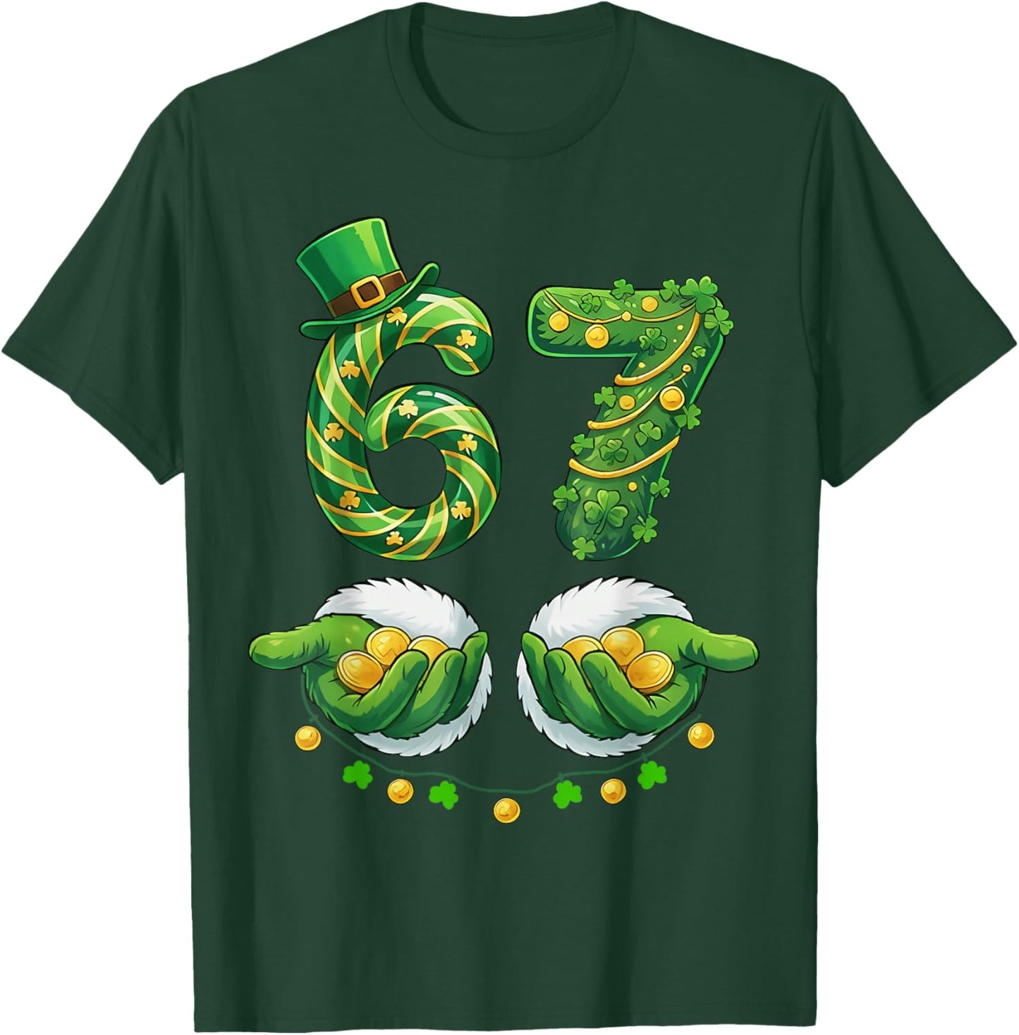 Six Seven 67 6 7 Green Hands St Patrick’s Day Meme Hands T-Shirt - T-Shirt | Forest