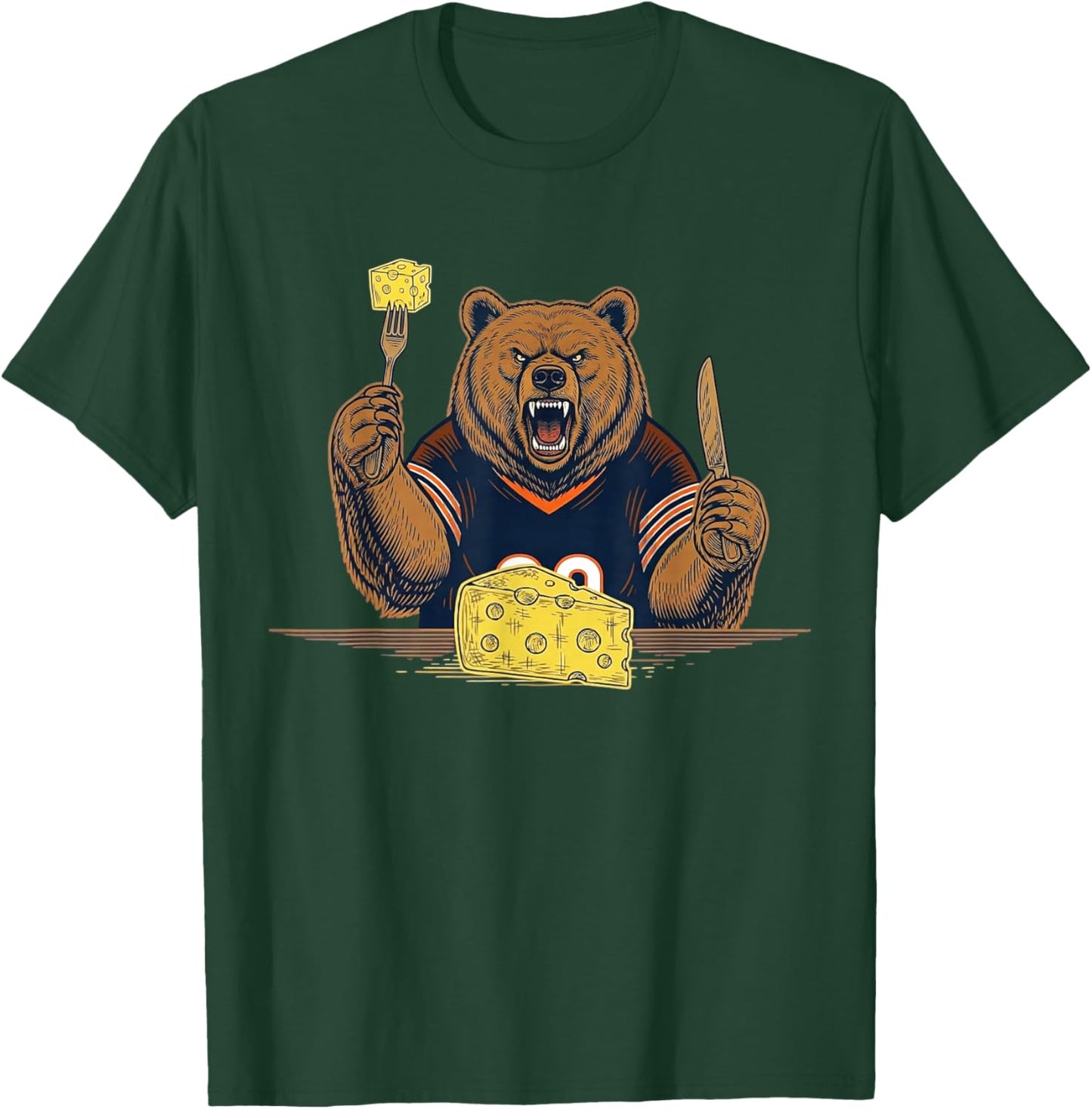 Bear Eating Cheese Funny Illustration for Food Lovers Art T-Shirt - T-Shirt | Forest
