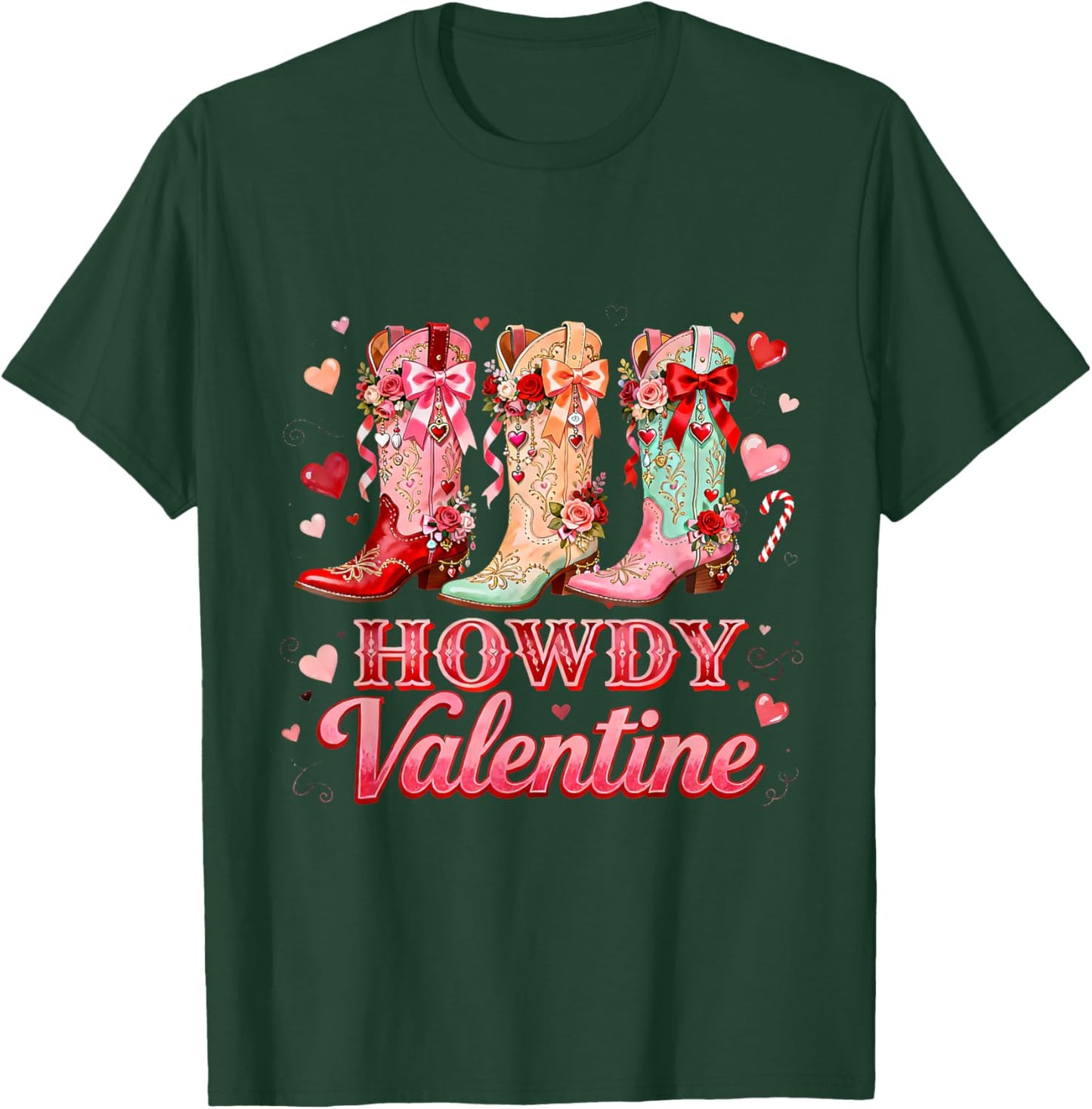 Howdy Valentine Cowgirl Boots Western Love Design T-Shirt - T-Shirt | Forest