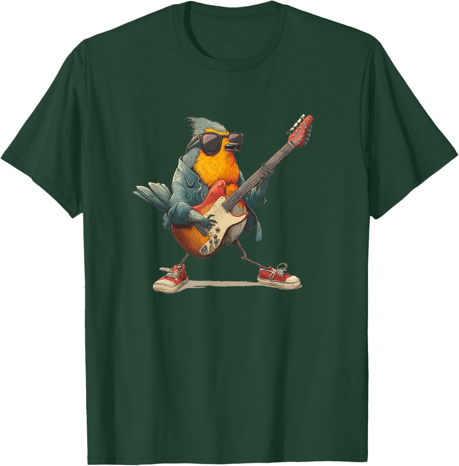 Awesome Robin Bird with Electric Guitar for Boys and Girls T-Shirt - T-Shirt | Forest