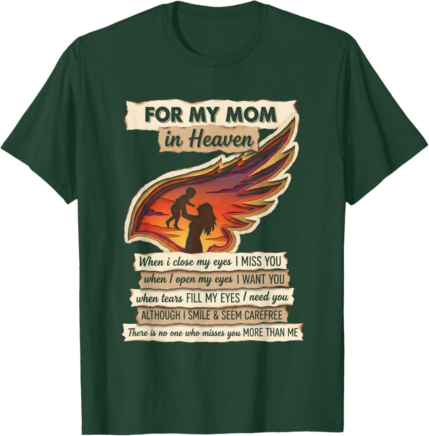 for My Mom in Heaven Missing You Remembrance Angel Wing T-Shirt - T-Shirt | Forest