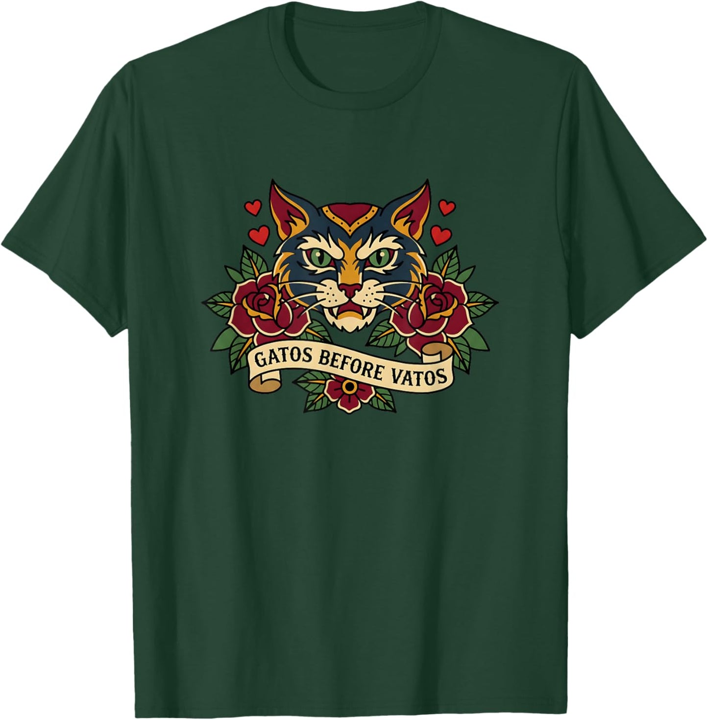 Gatos Before Vatos Funny Vintage Tattoo Cat T-Shirt - T-Shirt | Forest