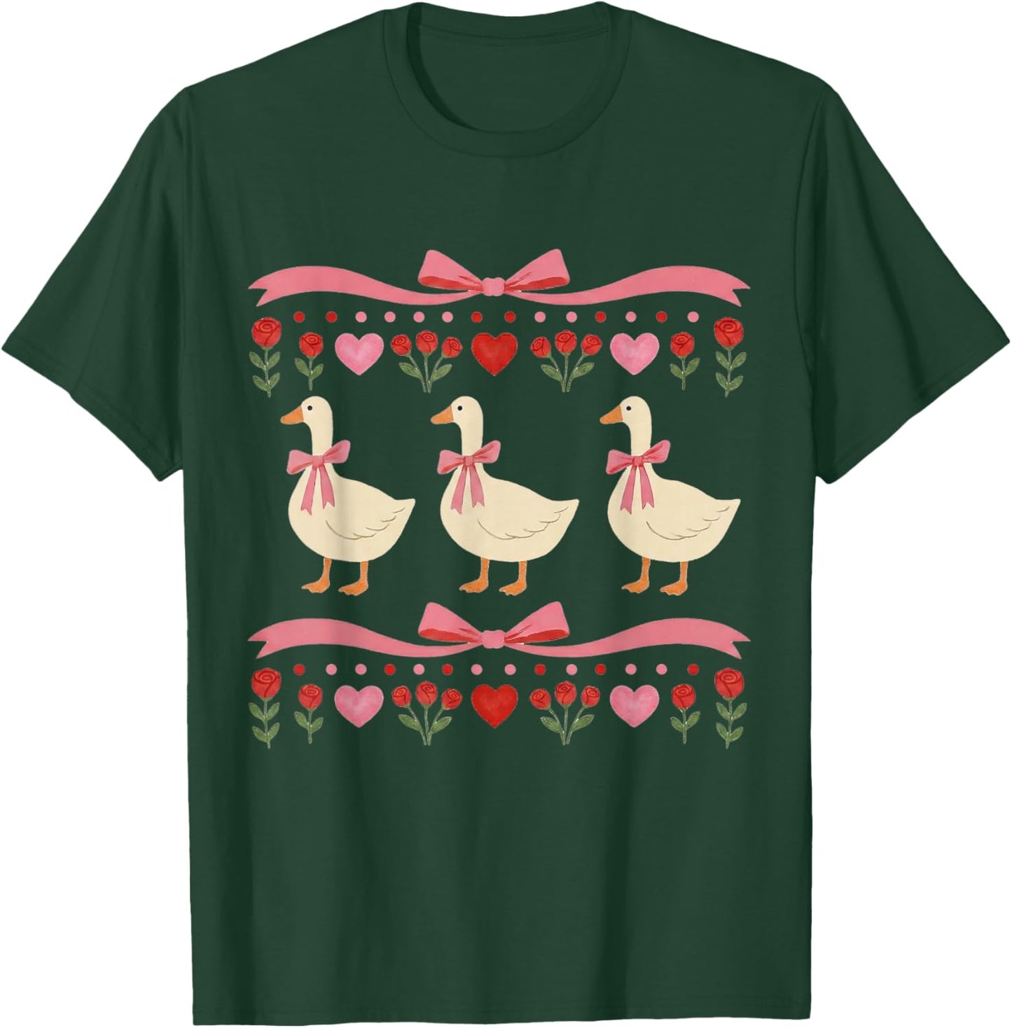 1980s Goose Print Vintage Valentines Goose Valentine's Day T-Shirt - T-Shirt | Forest