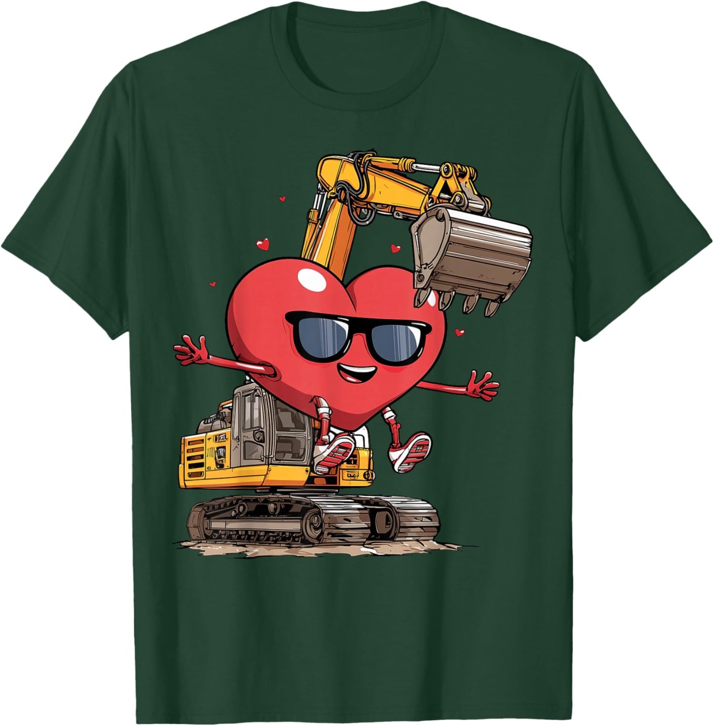Excavator Heart Operator Construction Truck Valentine's Day T-Shirt - T-Shirt | Forest
