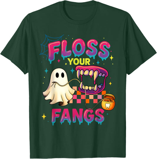 Floss Your Fangs Spooky Dentist Funny Boo Dental Halloween T-Shirt - T-Shirt | Forest