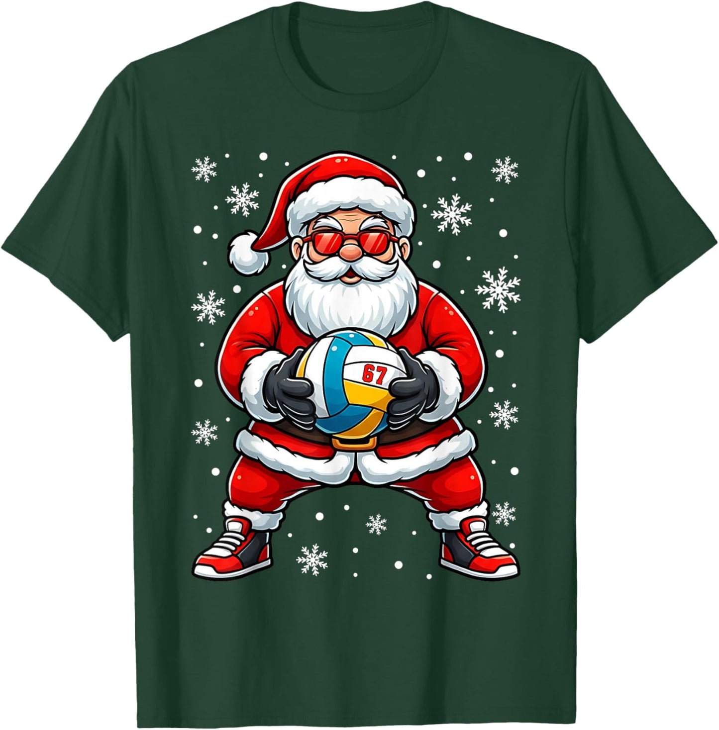 Funny Christmas Volleyball Cool Santa Claus 6 7 Meme Teens T-Shirt - T-Shirt | Forest