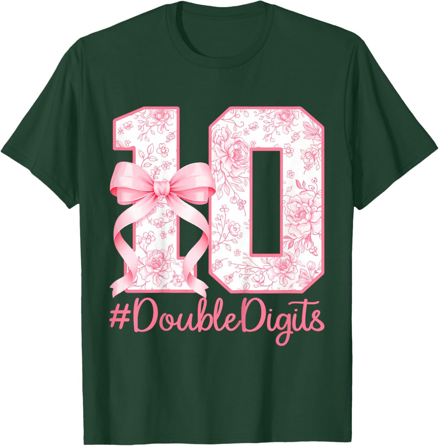 Pink Coquette 10th Birthday Girl 10 Years Old Double Digits T-Shirt - T-Shirt | Forest
