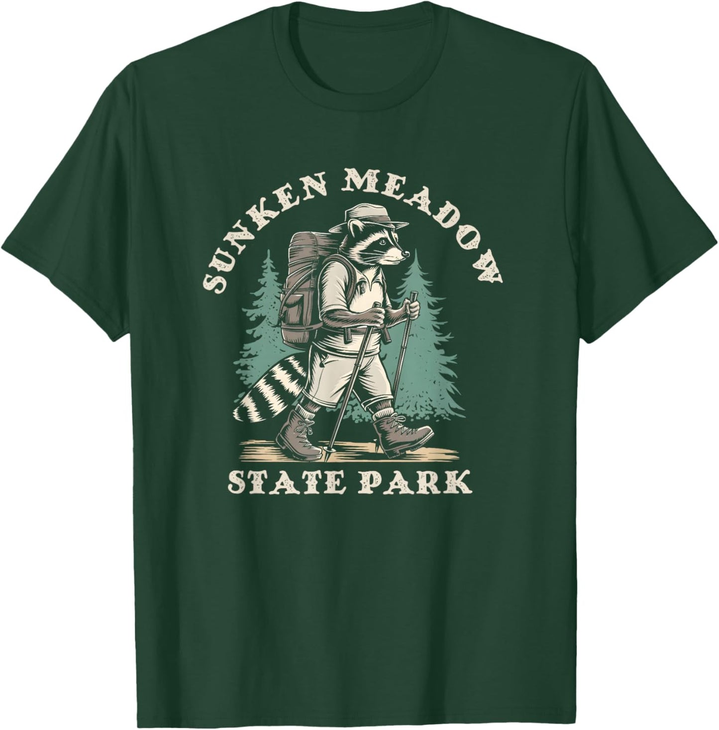 Sunken Meadow State Park, New York NY Hiking Raccoon T-Shirt - T-Shirt | Forest