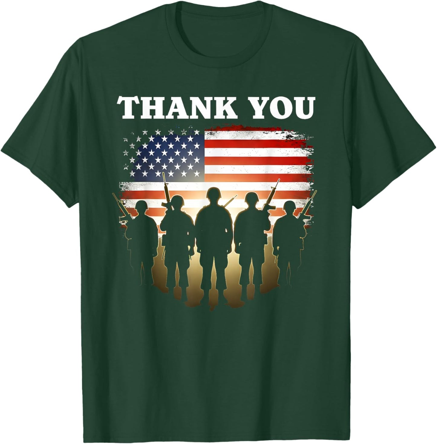 Thank You Military Veteran USA Flag Veteran's Day T-Shirt - T-Shirt | Forest