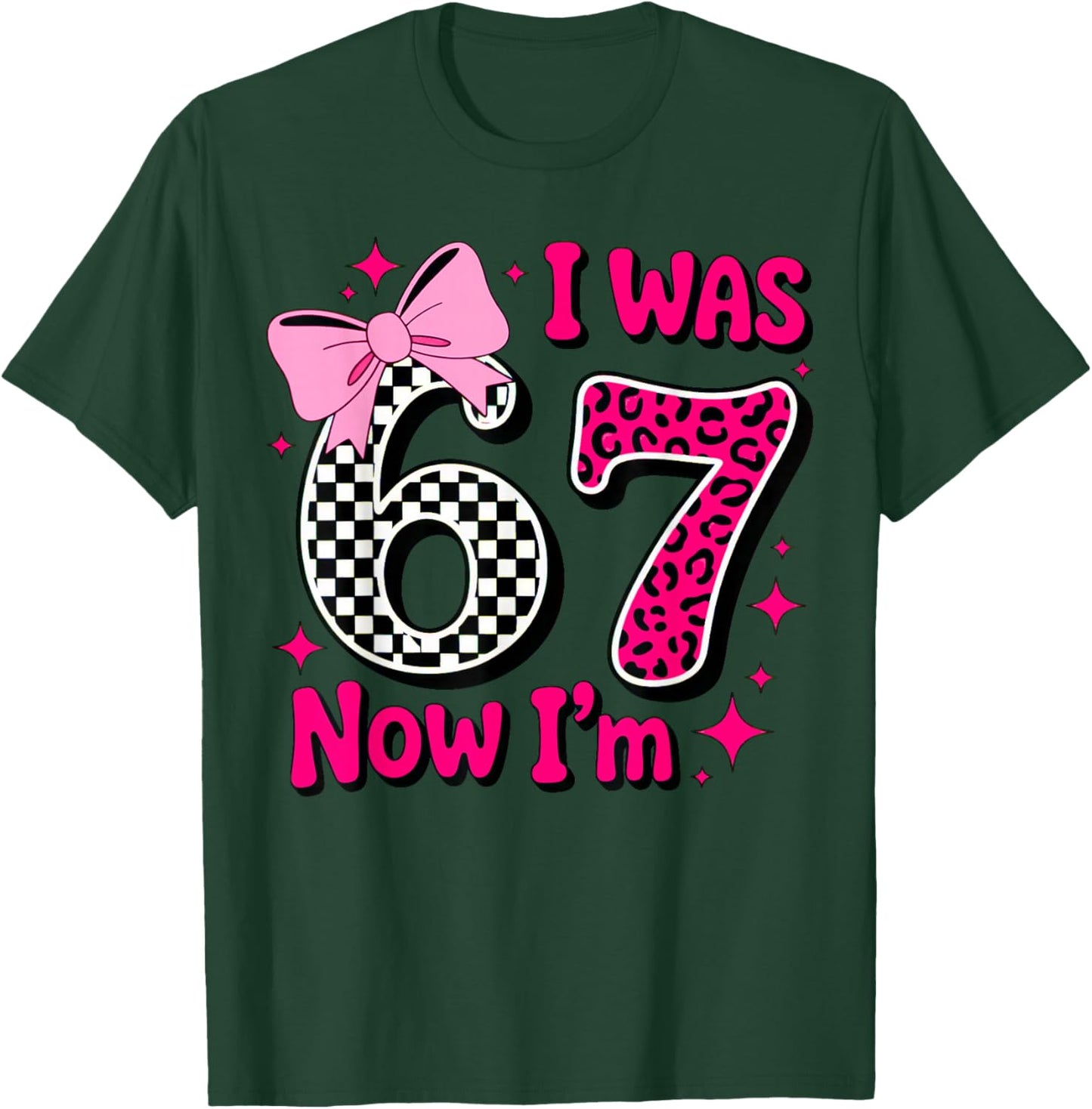 I was 6 Now I'm 7 Birthday 7 Years Old Leopard Coquette Bow T-Shirt - T-Shirt | Forest