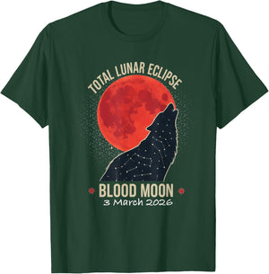 Total Lunar Eclipse 2026 Blood Moon 3 March Wolf T-Shirt - T-Shirt | Forest