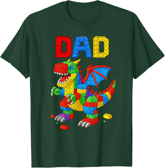 Dinosaur Dad Master Builder Building Bricks Blocks T-Shirt - T-Shirt | Forest