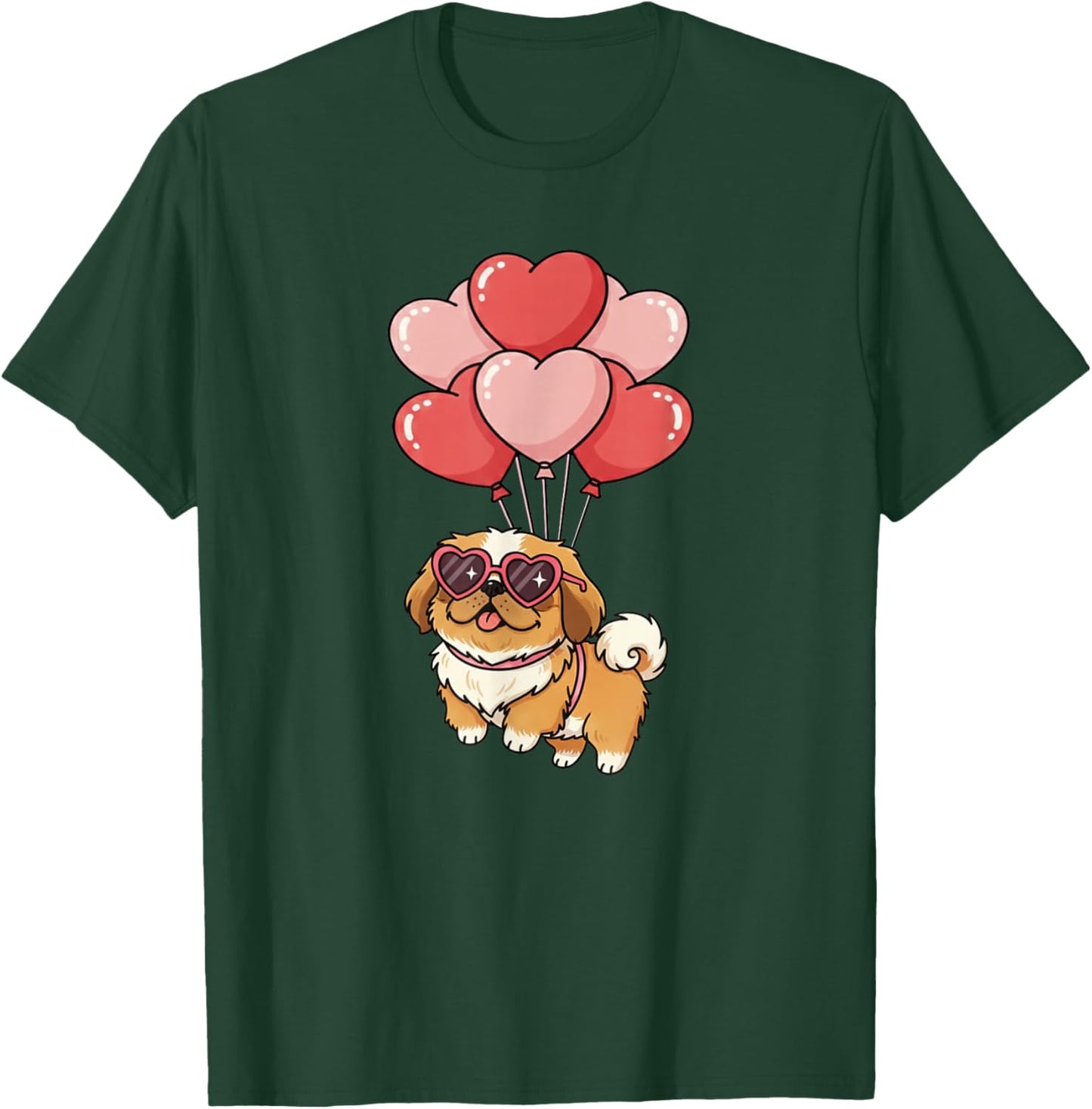 Valentines Day Heart Balloons Pekingese Dog Lover T-Shirt - T-Shirt | Forest