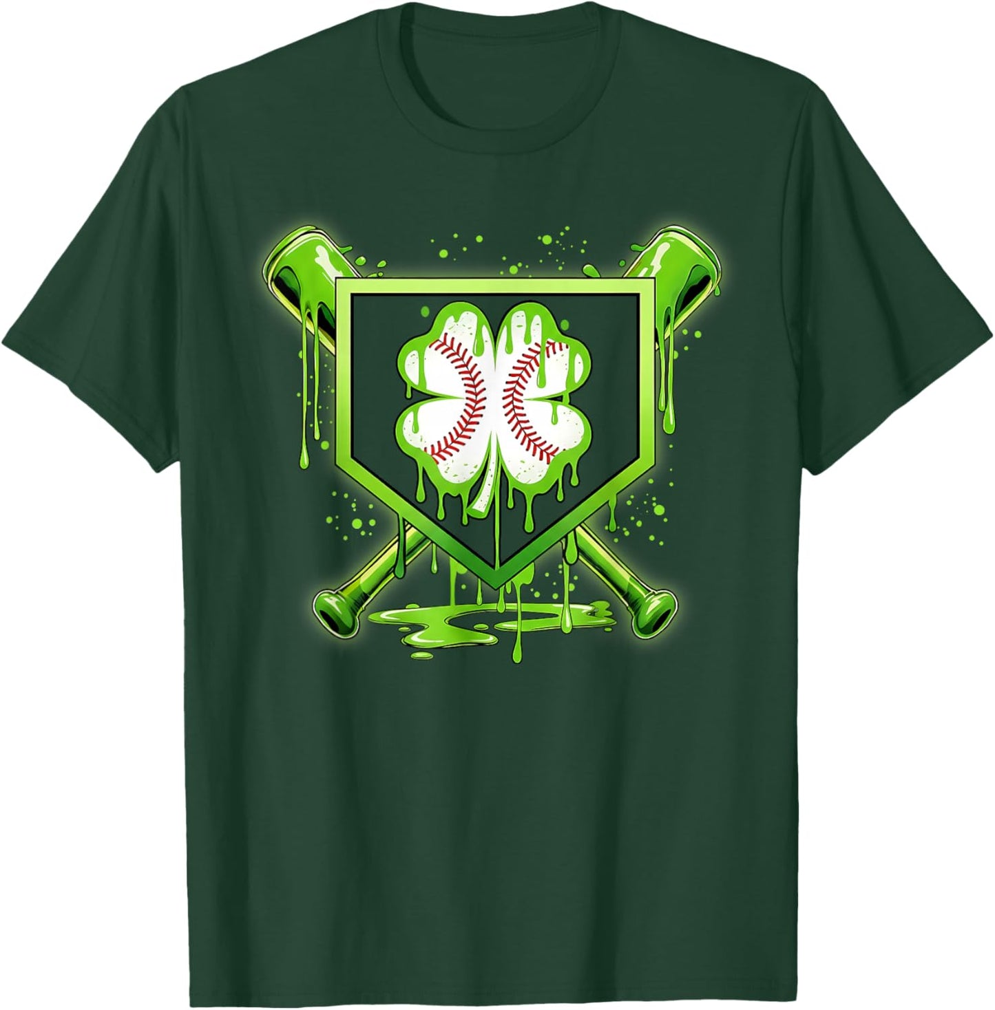 Baseball Icecream St Patrick's Day Lucky Charm Shamrock Drip T-Shirt - T-Shirt | Forest