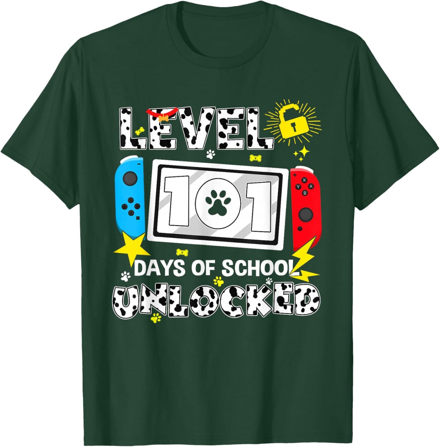 Level Unlocked Game Controller 101 Days School 100 Days T-Shirt - T-Shirt | Forest