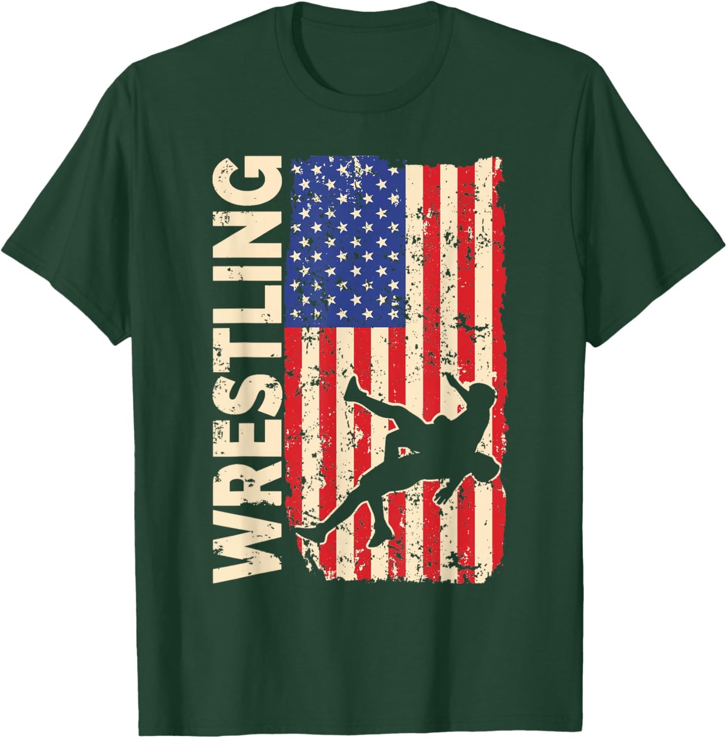 Retro American Wrestling US Flag Wrestling Wrestler Boy T-Shirt - T-Shirt | Forest