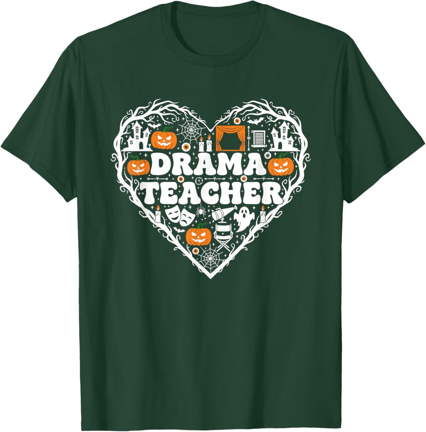 Drama Teacher Heart Pumpkin Ghost Halloween Kids T-Shirt - T-Shirt | Forest