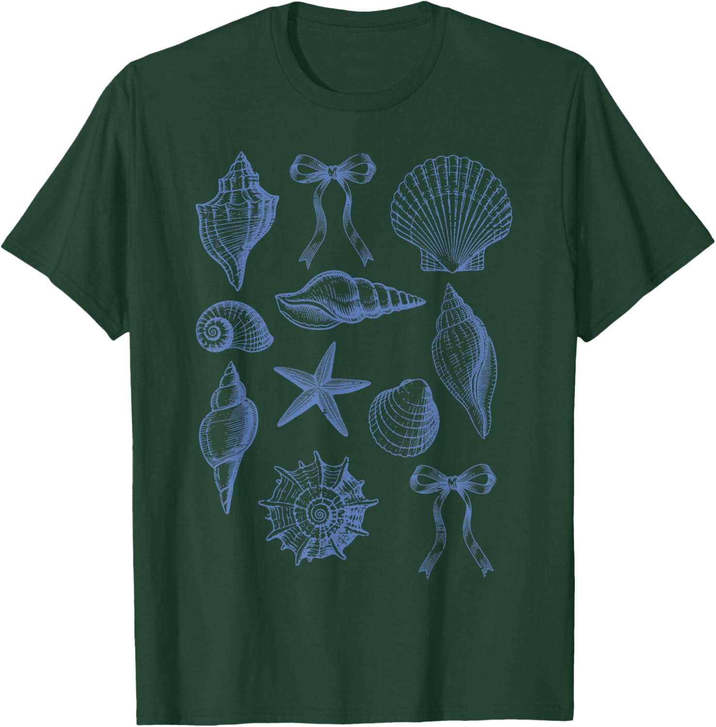Beach Vacation Shells Starfish Bows Summer Girls Kids Women T-Shirt - T-Shirt | Forest