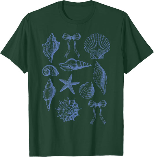 Beach Vacation Shells Starfish Bows Summer Girls Kids Women T-Shirt - T-Shirt | Forest