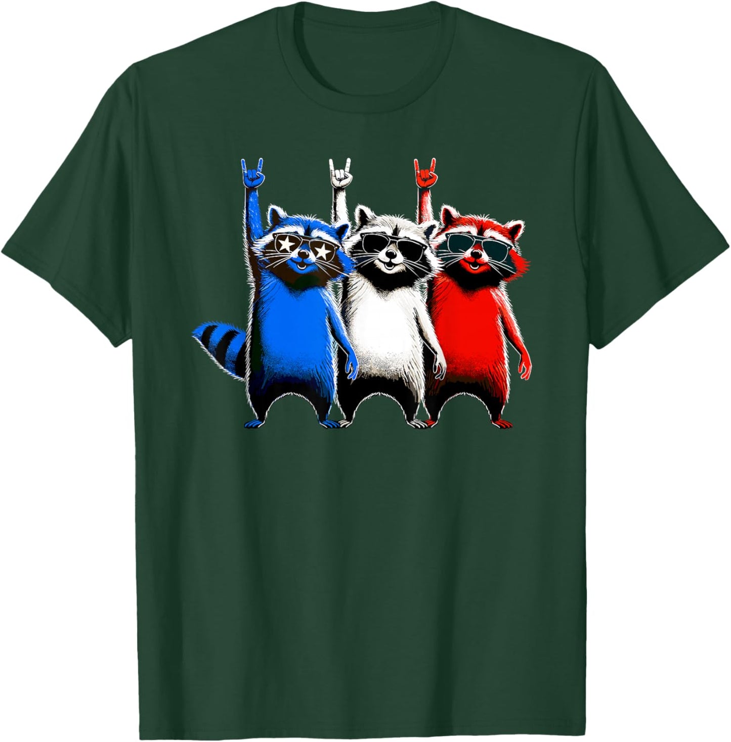 USA Flag Raccoons 4th of July Men Women Kids Funny Patriotic T-Shirt - T-Shirt | Forest