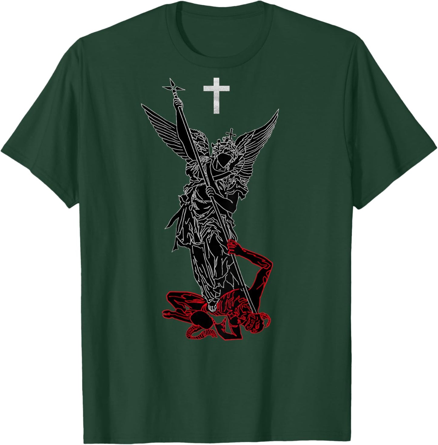 Saint Michael The Archangel Defeating Satan Christian T-Shirt - T-Shirt | Forest