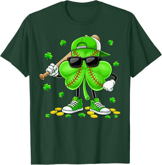 Funny Shamrock Baseball St Patricks Day Shirts Boys Men Kids T-Shirt - T-Shirt | Forest