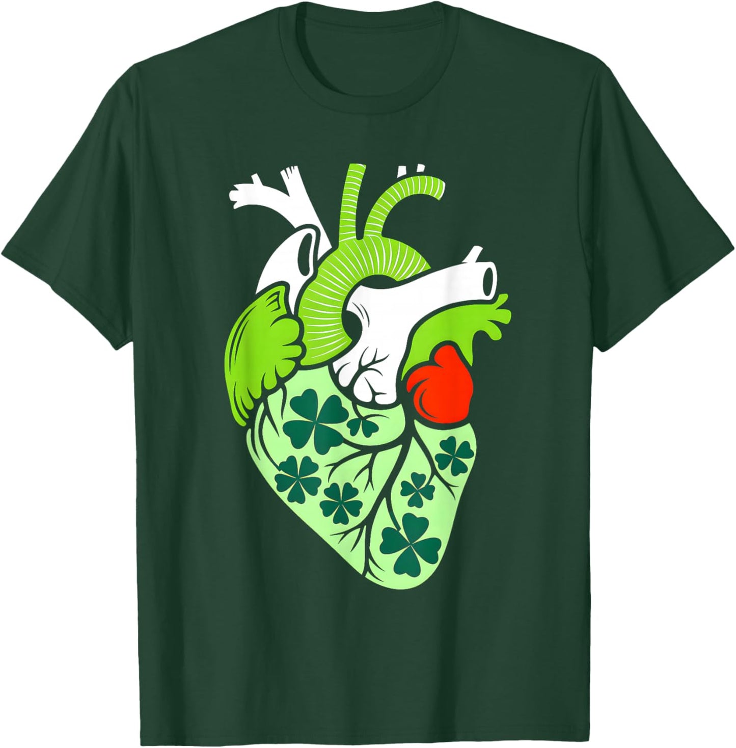 Shamrock Heart Cardiac Nurse St Patricks Day Irish Anatomy T-Shirt - T-Shirt | Forest