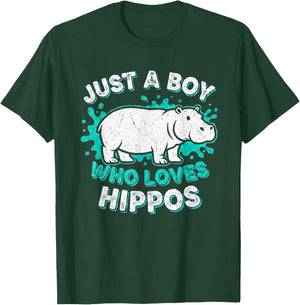 Kids Hippo Hippopotamus Just A Boy Who Loves Hippos T-Shirt - T-Shirt | Forest