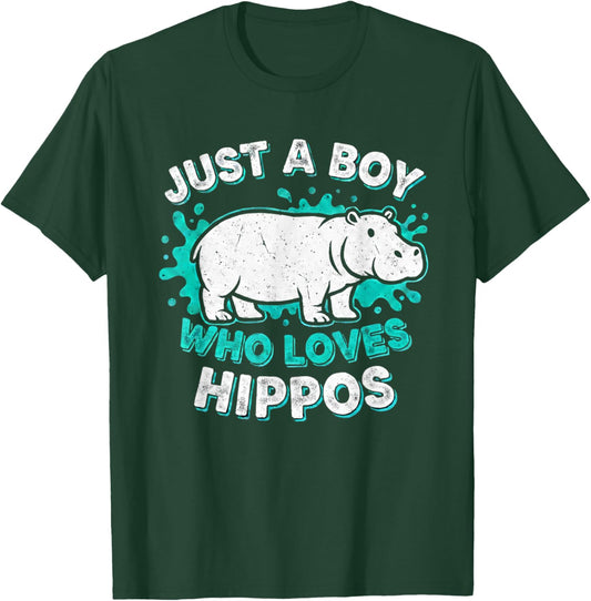Kids Hippo Hippopotamus Just A Boy Who Loves Hippos T-Shirt - T-Shirt | Forest