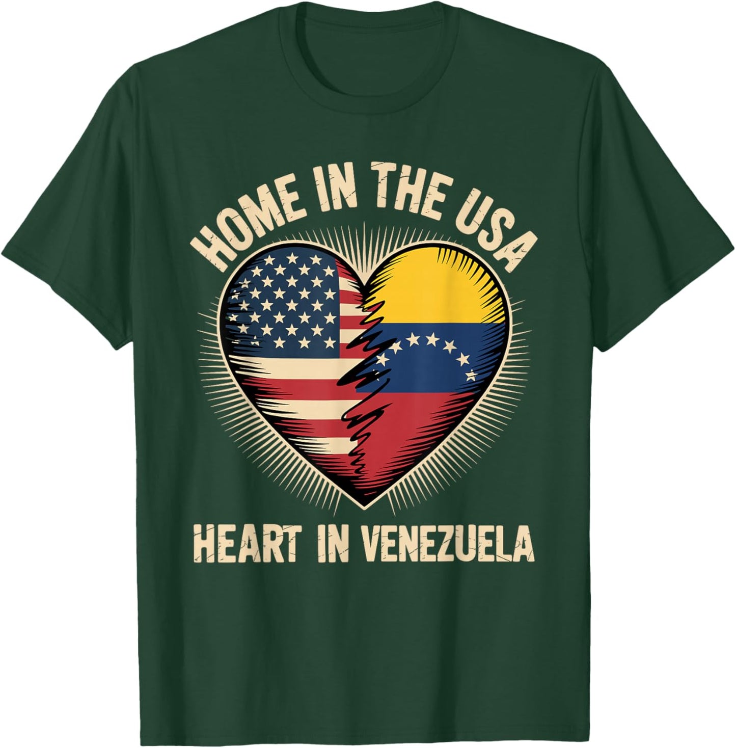 Home in The USA Heart in Venezuela Venezuelan America T-Shirt - T-Shirt | Forest