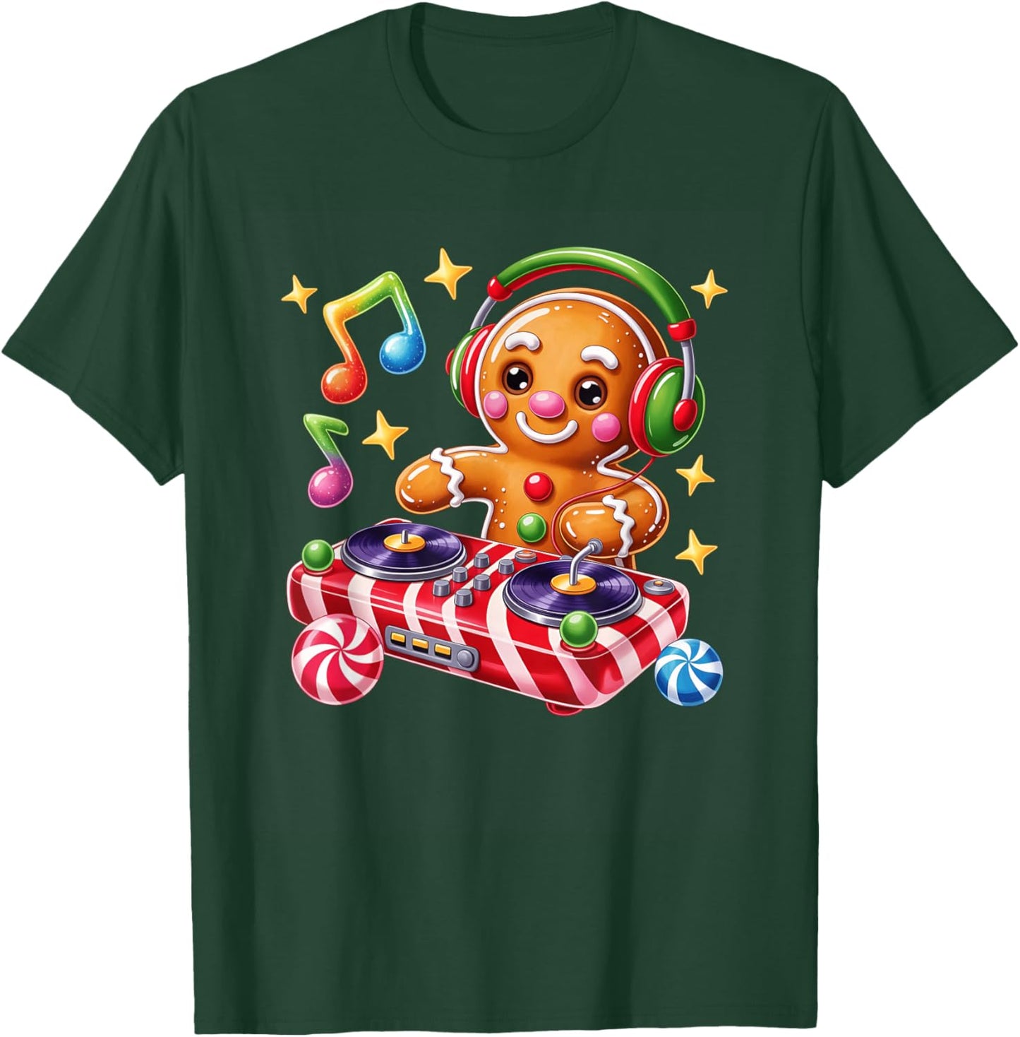 DJ Gingerbread Holiday Cheer Music Vibes T-Shirt - T-Shirt | Forest
