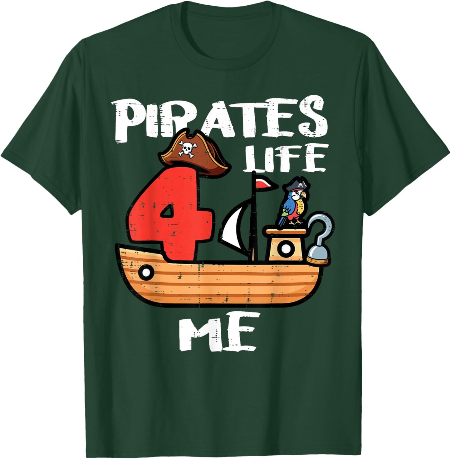 4th Birthday Pirates Life for Me 4 Years Old Bday Boys Kids T-Shirt - T-Shirt | Forest