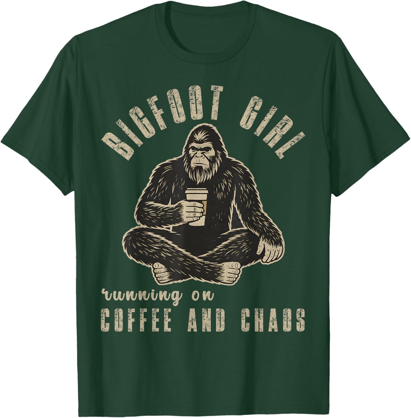 Funny Women's Bigfoot Girl Sasquatch Mom Coffee Lover Humor T-Shirt - T-Shirt | Forest