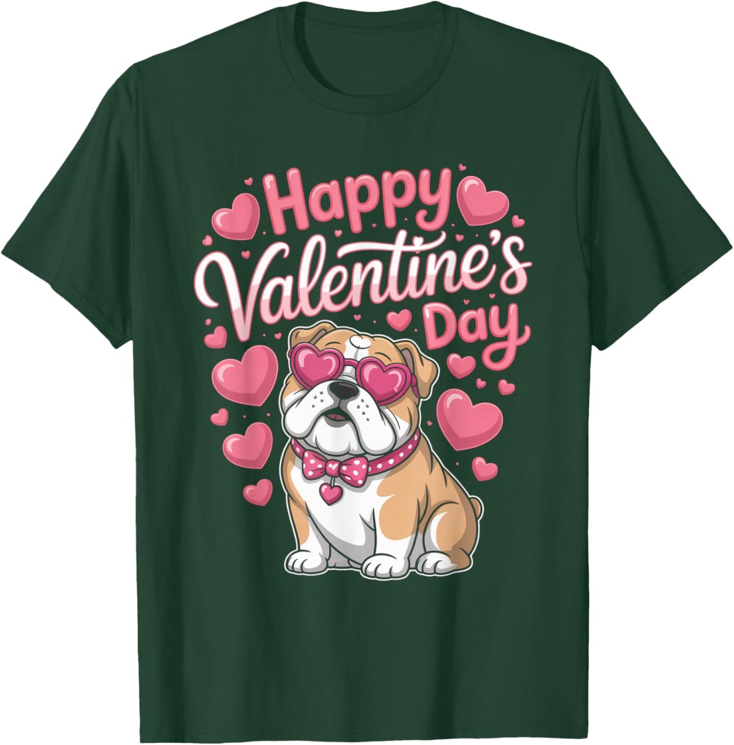 Happy Valentine’s Day Bulldog with Hearts Cute Dog T-Shirt - T-Shirt | Forest