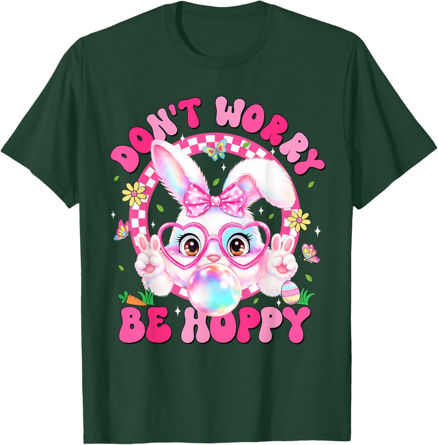 Retro Easter Dont Worry Be Hoppy Cute Bunny Easter Day Women T-Shirt - T-Shirt | Forest