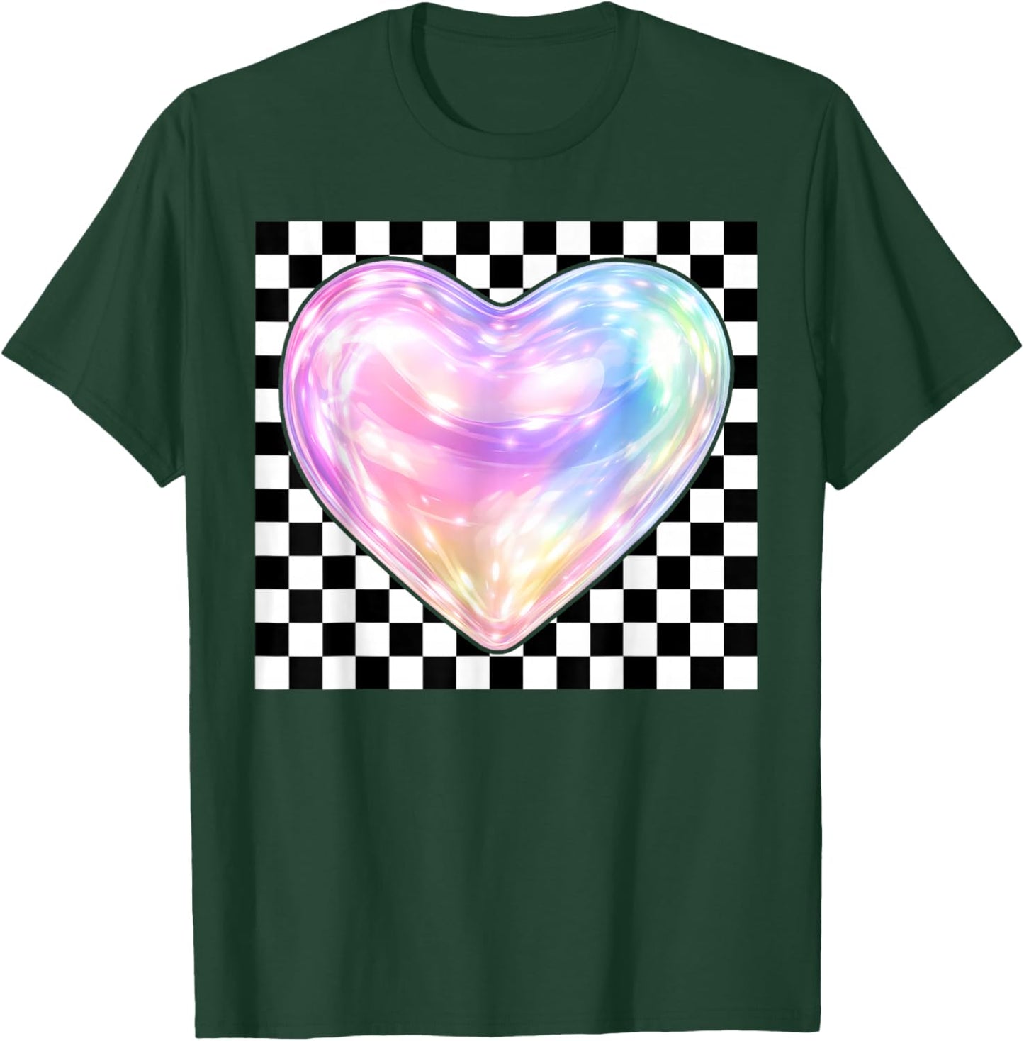 Colorful Heart Checkered Valentine's Day Teen Girl Kid Women T-Shirt - T-Shirt | Forest