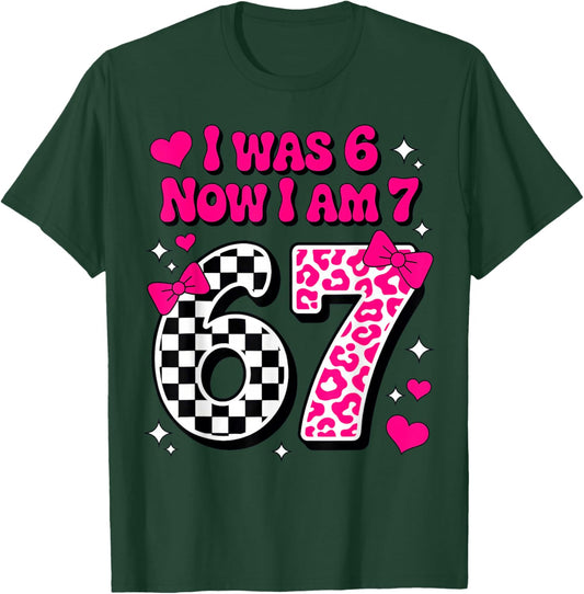 7th Birthday Girl I was 6 Now I'm 7 Birthday T-Shirt - T-Shirt | Forest