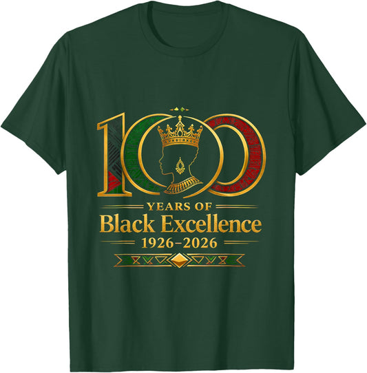 100 Years of Black Excellence Centennial T-Shirt - T-Shirt | Forest