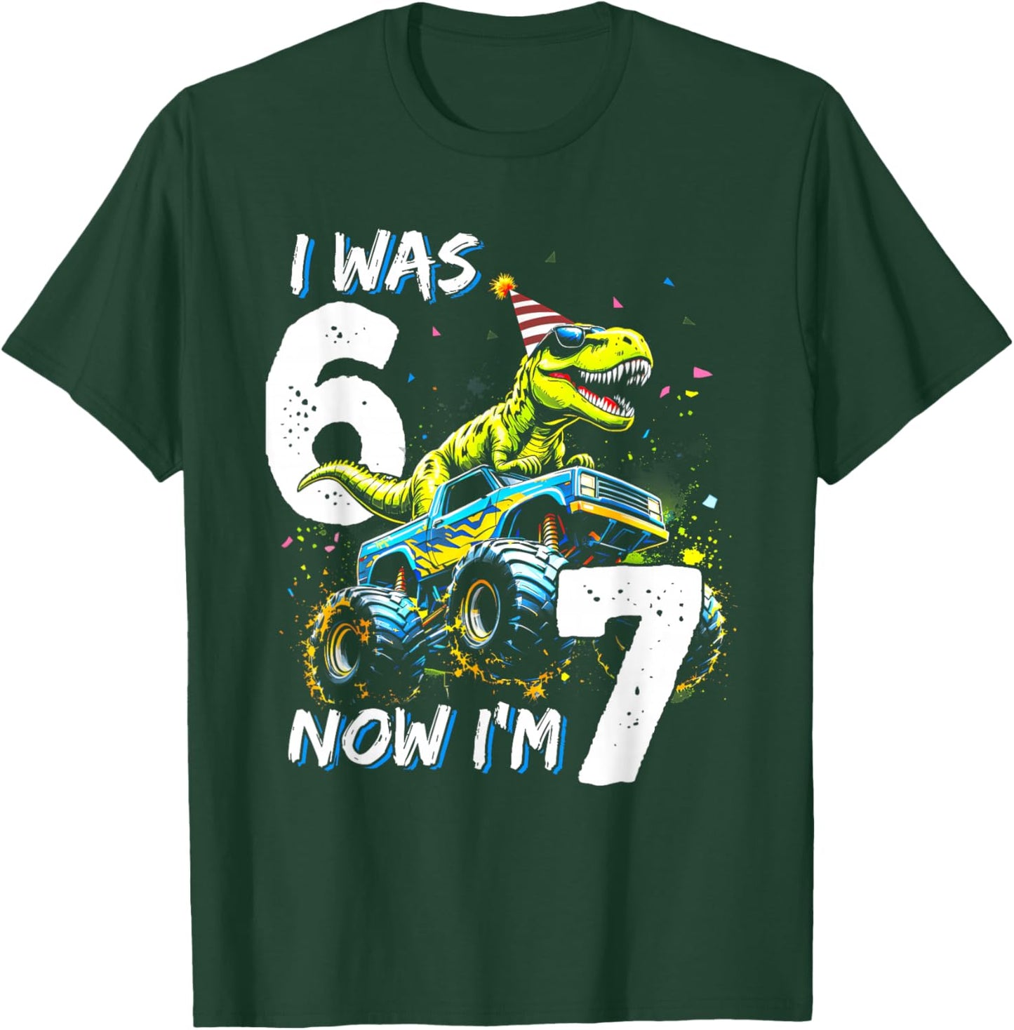 I was Six Now I'm Seven Dinosaur 67 Meme 7th Birthday Boys T-Shirt - T-Shirt | Forest
