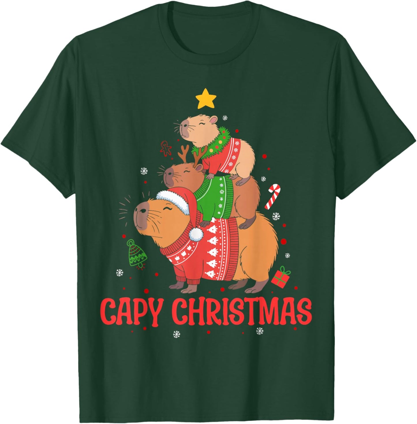 Cappy Holidays Capybara Christmas Cute Capy Xmas Tree Pjs T-Shirt - T-Shirt | Forest