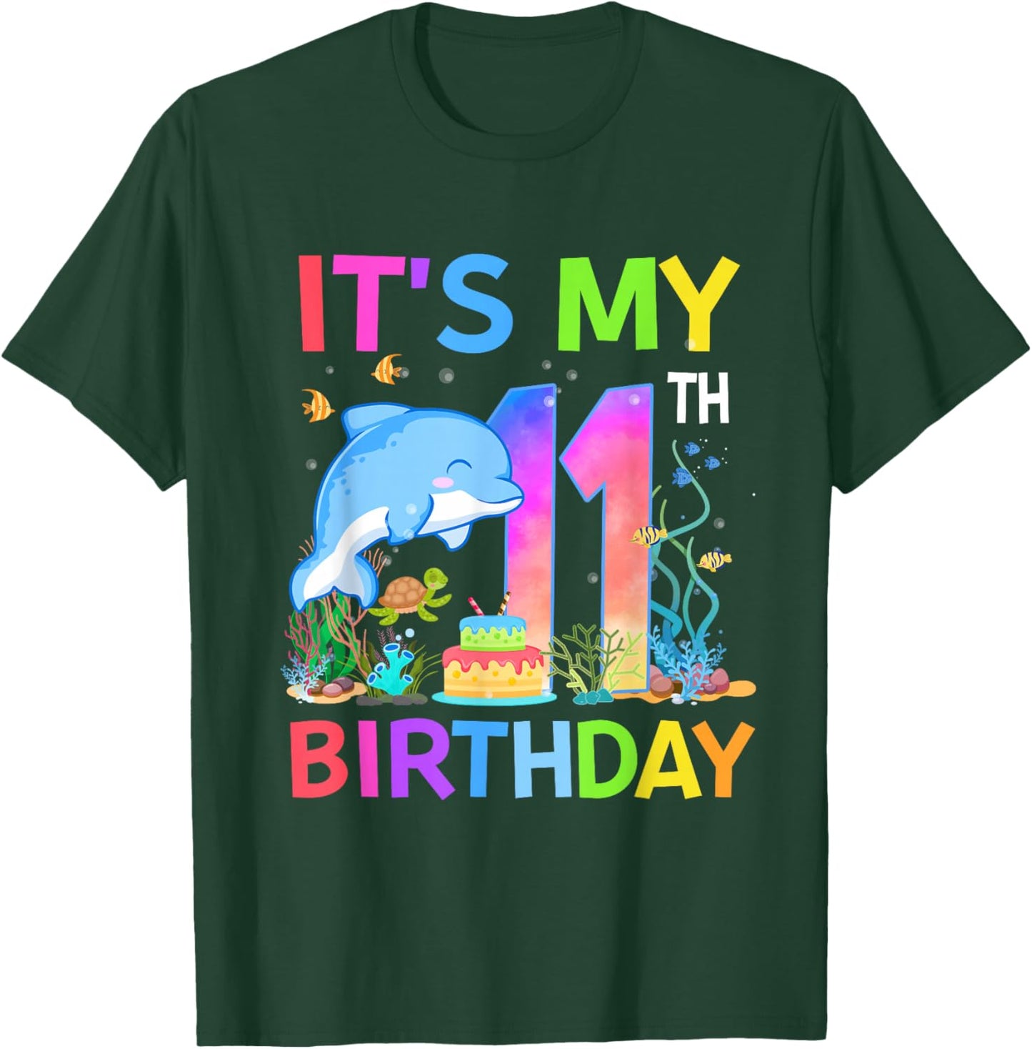 11 Year Old Boys Girls It's My 11th Birthday Dolphin Themed T-Shirt - T-Shirt | Forest